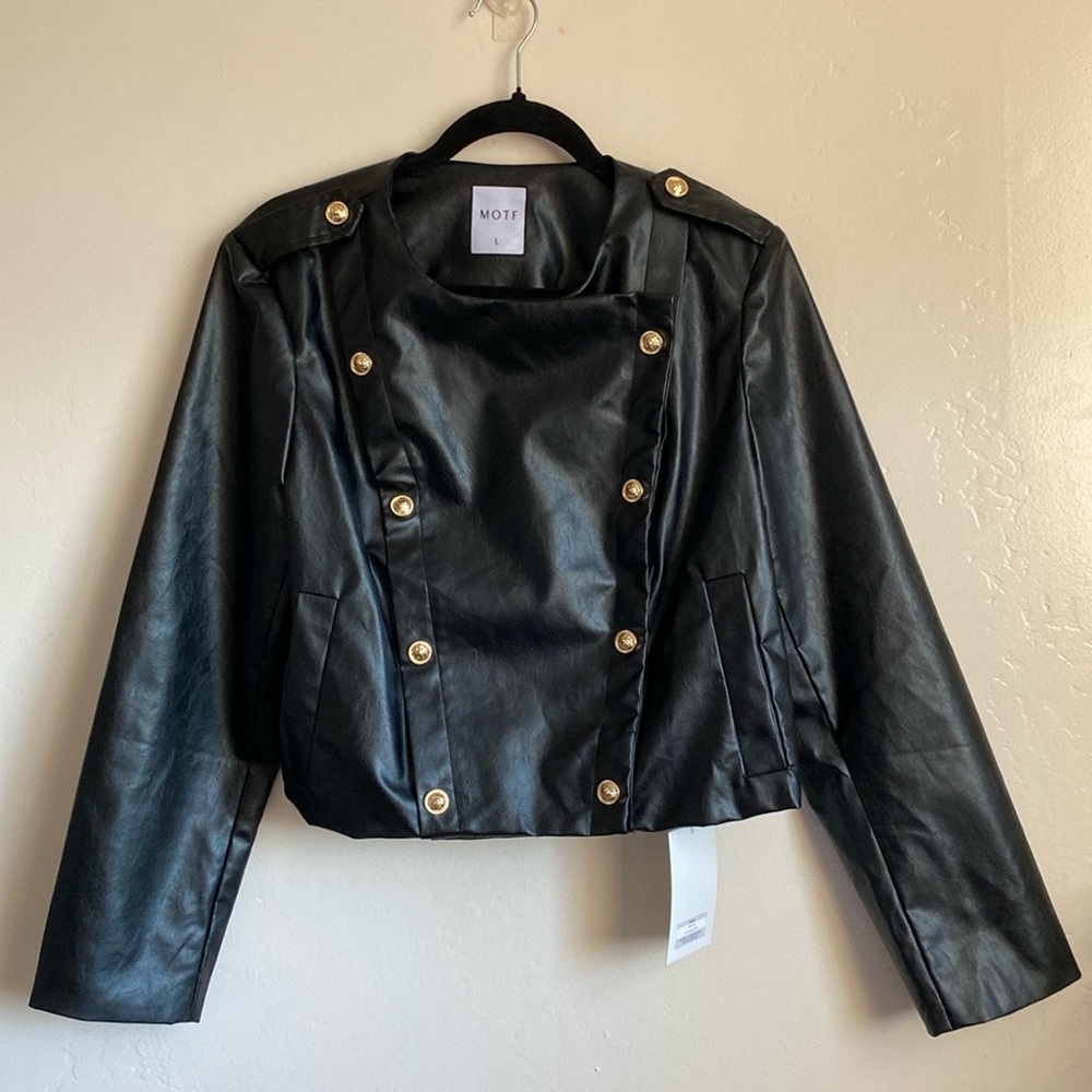 BRAND NEW WITH TAGS MOTF PREMIUM PU LEATHER CROPPED JACKET SIZE L